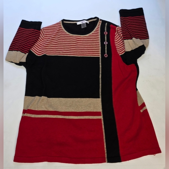 Alia Preppy Red, Black And Cream Striped Sweater,women's LG P, Cotton Blend. - Picture 7 of 11